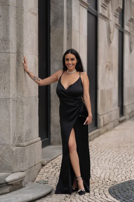 Vestido Preto Acetinado Longo