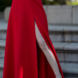 vestido vermelho maxi com racha