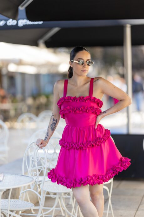 Vestido Fúchsia Godé com Folhos